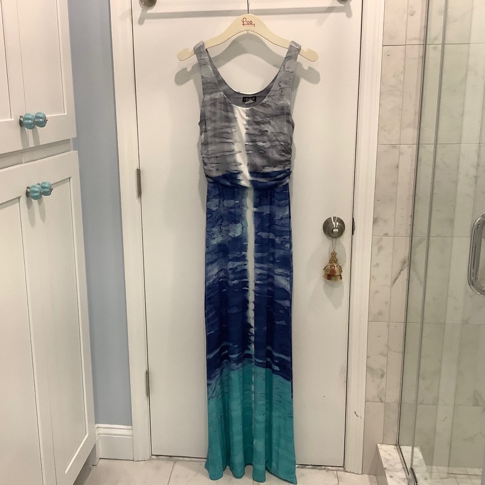 VENUS MAXI DRESS BLUE GREEN GREY tie dye ombre SZ Small